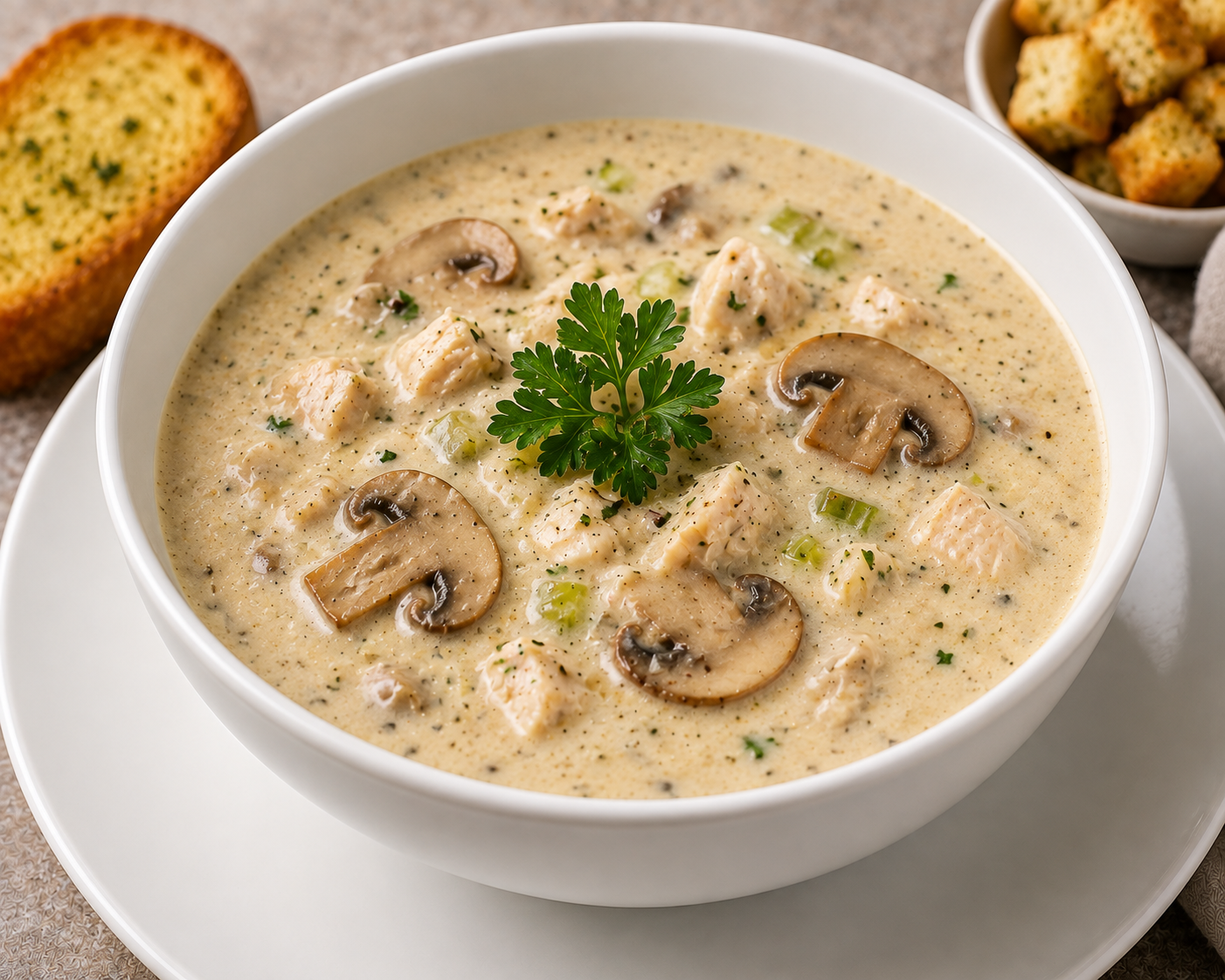 CREAMY CHICKEN & MUSHROOM SOUP 